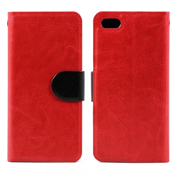 Wholesale iPhone 5S 5 Slim Flip Wallet Case (Red - Black)